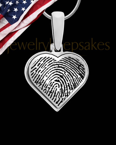 Solid 14k White Gold Heart Thumbprint Pendant