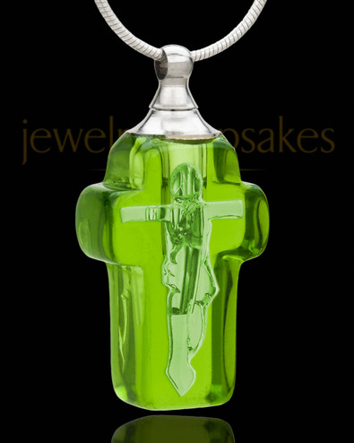 Urn Pendant Green Faithful Cross Glass Locket