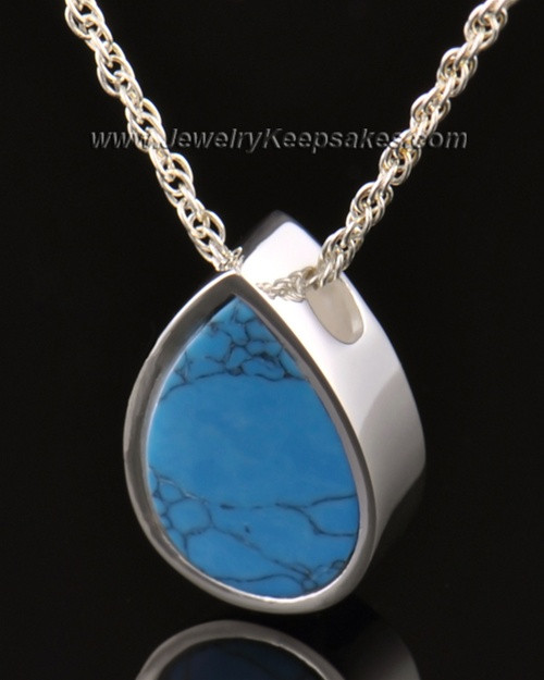 Cremation 14k White Gold Teardrop Turquoise Pendant