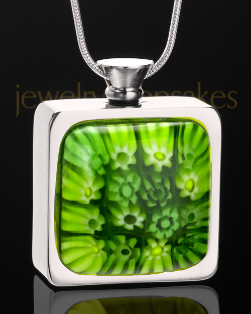 Stainless Steel Emerald Isle Square Keepsake Pendant