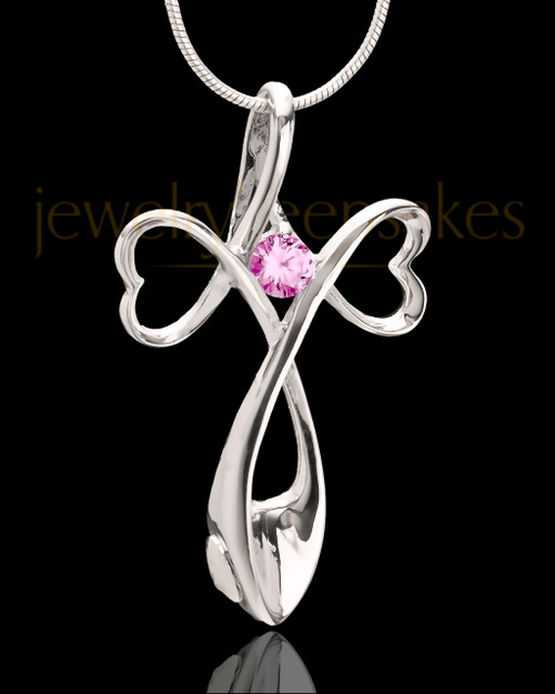 Sterling Silver Pink Forever in My Heart Cremation Urn Pendant