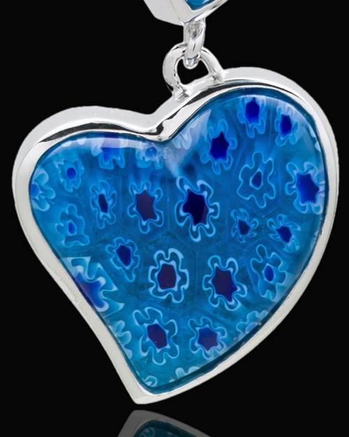 Silver Plated Blue Hanging Hearts Cremation Urn Pendant