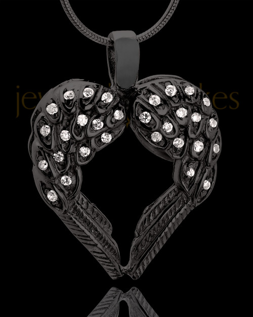 Black Plated Winged Memories Heart Keepsake Jewelry