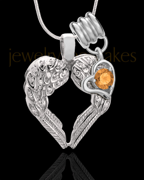 November Winged Memories' Sterling Silver Heart Cremation Pendant