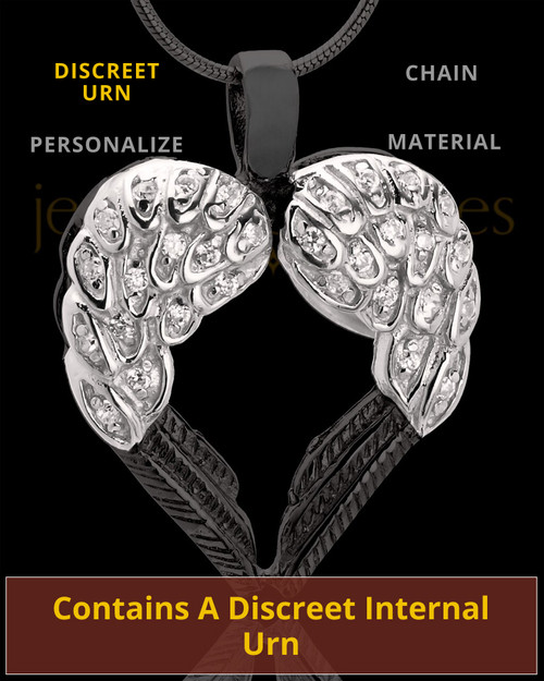 Two Tone Sterling Winged Memories Heart Cremation Urn Pendant