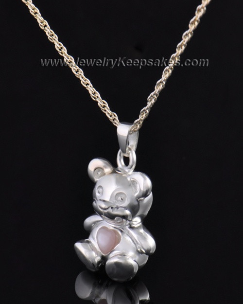 Sterling Silver Happy Bear with Pink Heart Cremation Pendant