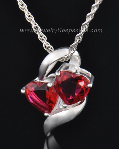 Sterling Silver Red Hearts Entwined Cremation Necklace