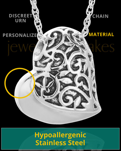 Stainless Intricate Heart Urn Pendant