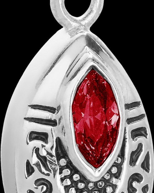 Stainless Decorated Teardrop  with Red Stone Urn Pendant