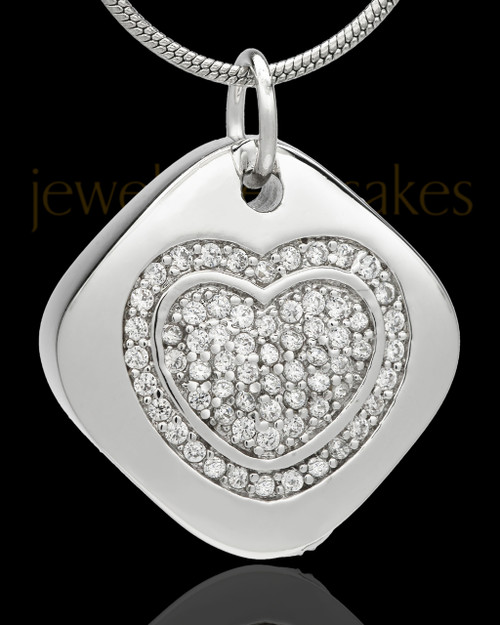 Sterling Silver Mindful Heart Cremation Urn Pendant