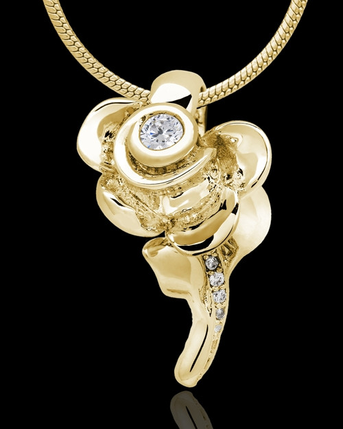 Gold Plated Confident Rose Cremation Urn Pendant