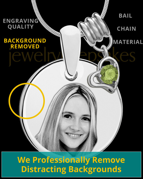 August Photo Engraved Round Pendant Stainless Steel