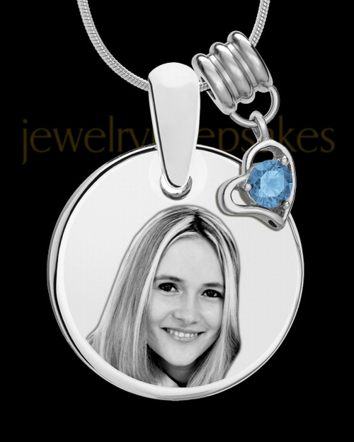December Photo Engraved Round Pendant Stainless Steel