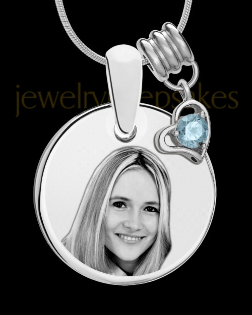 March Photo Engraved Round Pendant Stainless Steel