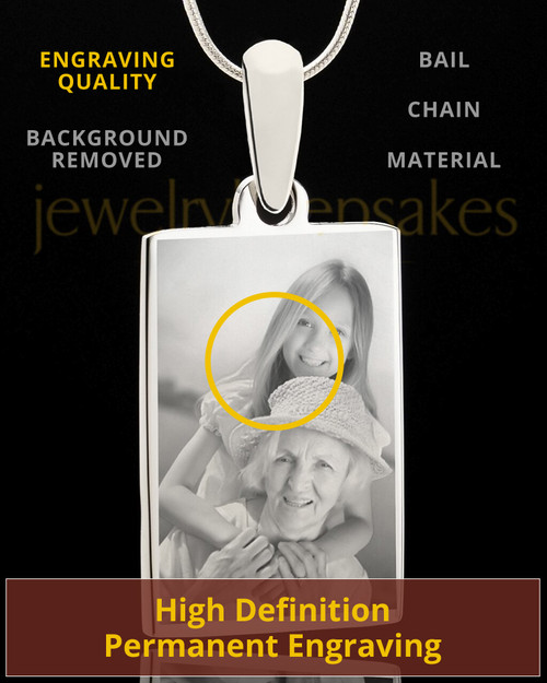 Custom Photo Engraved Rectangle Pendant Necklace Stainless Steel