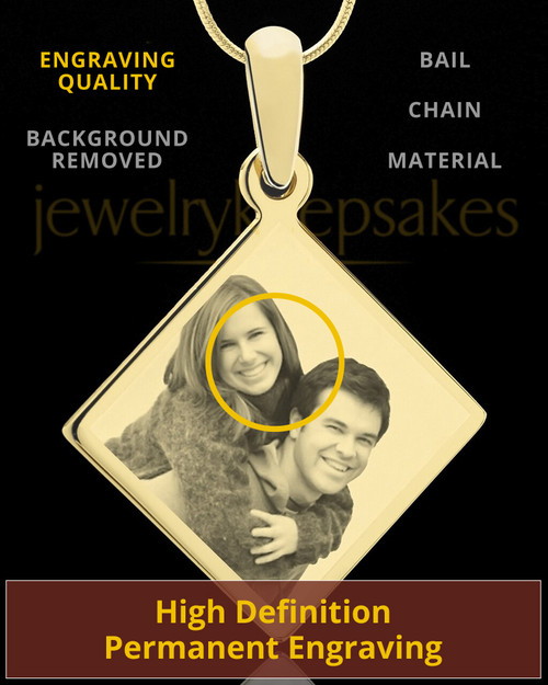 Photo Engraved Diamond Pendant Gold Plated on Stainless