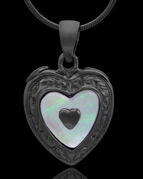 Black Plated Shimmer Heart Keepsake Jewelry