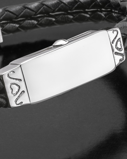 Personalized Mens Cremation Bracelet For Ashes in Stainless Steel and Leather