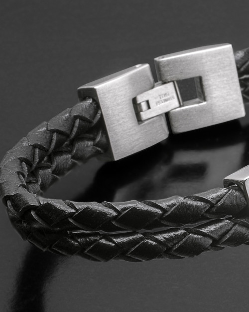 Personalized Mens Cremation Bracelet For Ashes in Stainless Steel and Leather