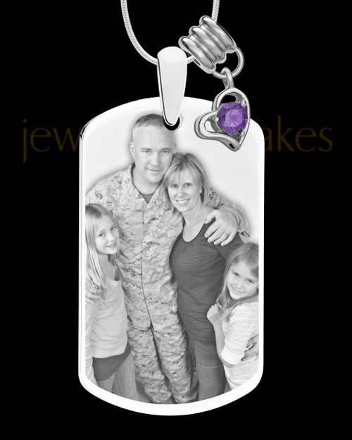 February Photo Engraved Stainless Steel Dog Tag Pendant With Chain