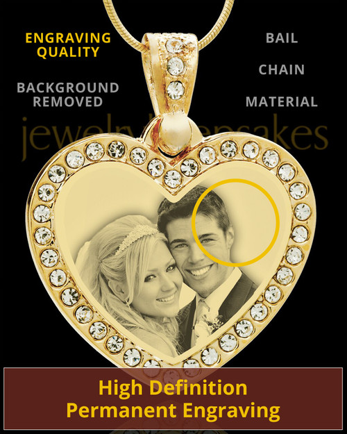 Personalized Gold-Plated Heart Photo Engraved Pendant With Gemstones