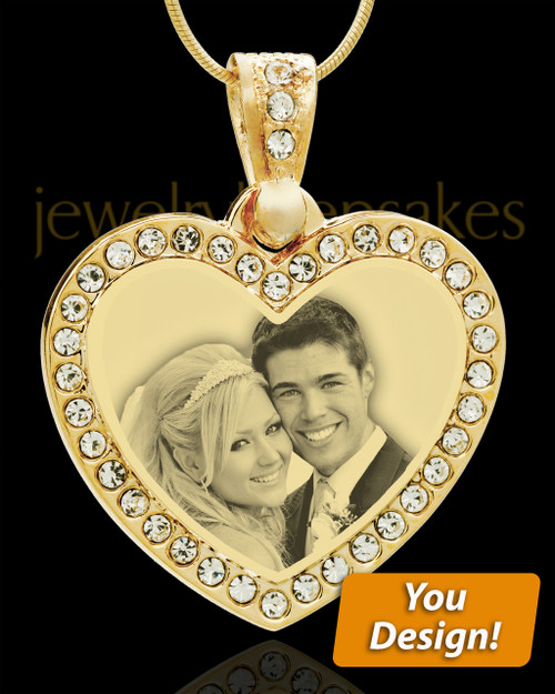 Personalized Gold-Plated Heart Photo Engraved Pendant With Gemstones