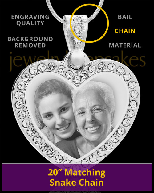 Photo Engraved Gem Heart Pendant Stainless Steel