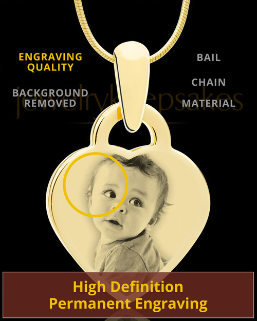 Photo Engraved Small Heart Pendant Gold Plated over Stainless