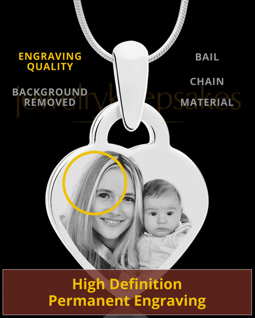 Photo Engraved Small Heart Pendant Stainless Steel