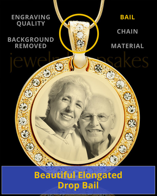 Gold Plated Photo Engraved Pendant Gem Circle over Stainless Keepsake