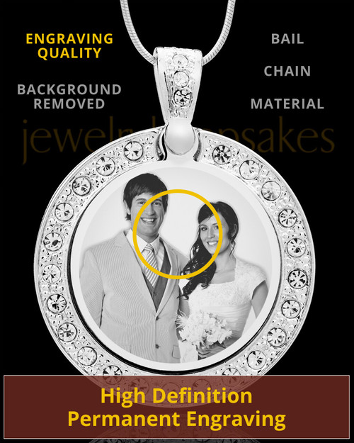 Custom Photo Engraved Pendant Necklace Gem Circle