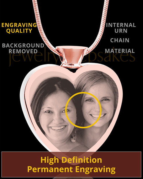 Photo Engraved Heart Rose Gold Plated on Stainless Cremation Pendant