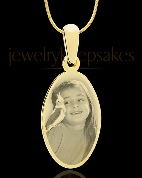 Photo Engraved Oval Pet Pendant Gold Plated over Stainless