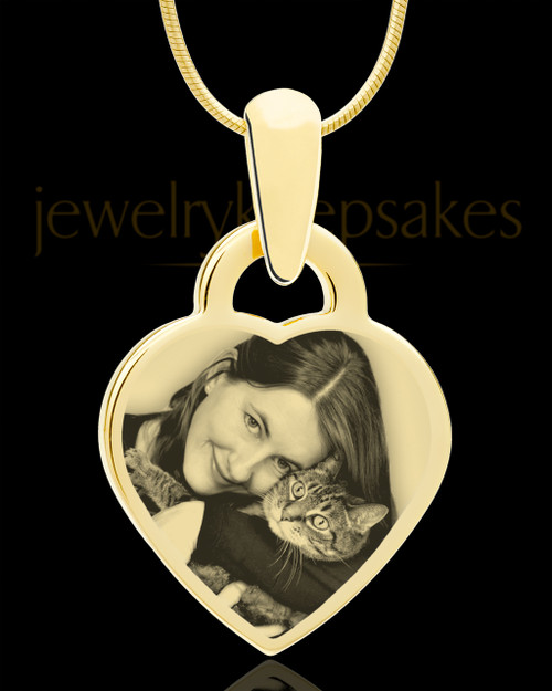 Photo Engraved Small Heart Pet Pendant Gold Plated over Stainless