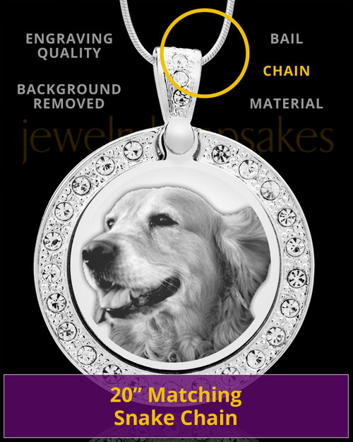 Photo Engraved Gem Circle Pet Pendant Stainless Steel