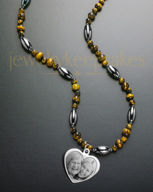 Juliet Necklace Stainless Heart and Round Amber Beads