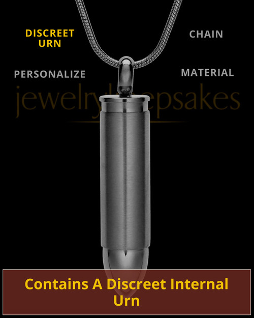 Engravable Black Bullet Cremation Pendant Stainless Steel