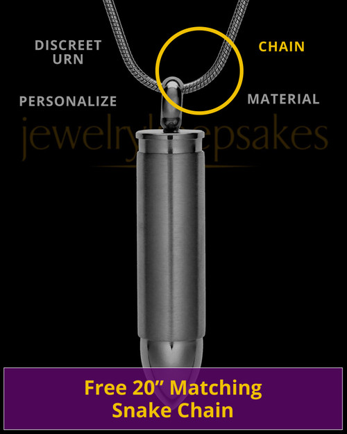 Engravable Black Bullet Cremation Pendant Stainless Steel