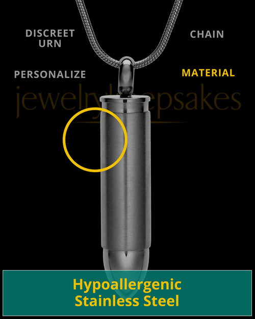 Engravable Black Bullet Cremation Pendant Stainless Steel