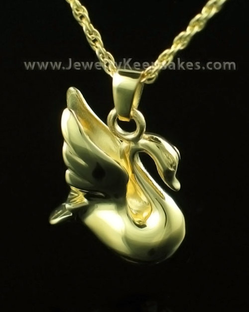 Cremation Urn Necklace 14K Gold Swan