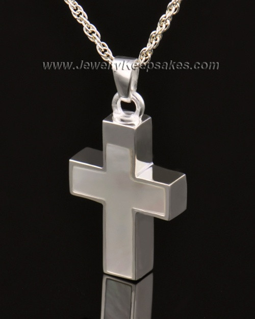 Memorial Keepsake Jewelry Solid 14K White Gold Pearly Cross
