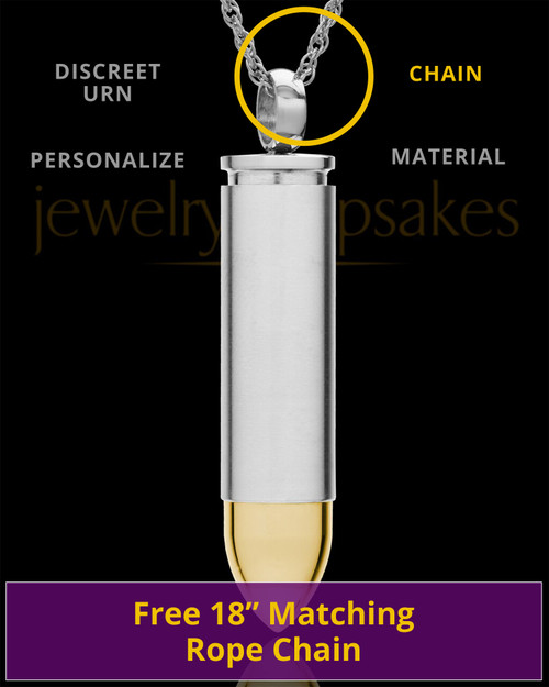 Locket Jewelry Stainless Steel Golden Tip 357 Magnum Bullet