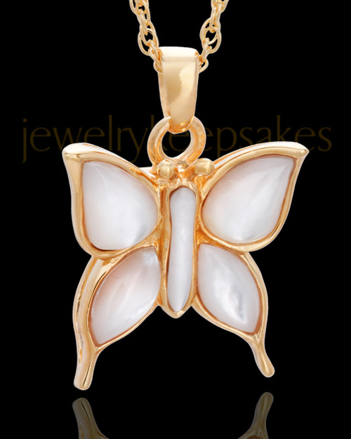Cremation Charm 14K Gold Dewy Butterfly Keepsake