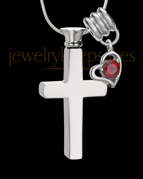 Stainless Cremains Locket January Memorable Cross - Eternity Collection