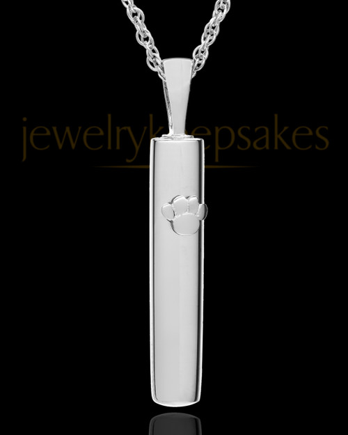 Pet Necklace Urn Sterling Silver Raised Paw Cylinder-Engravable