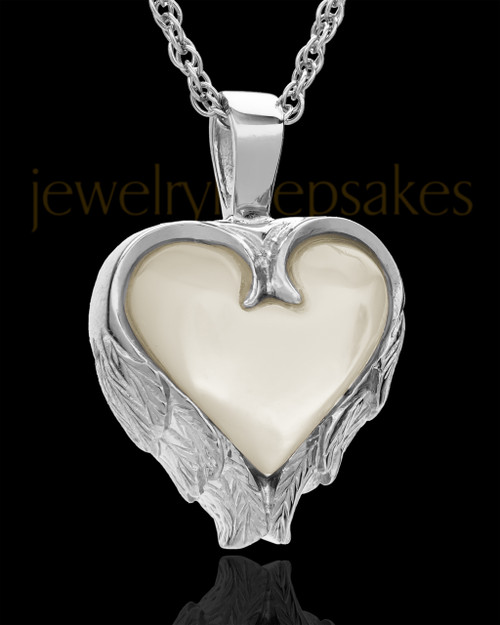 Remembrance Pendant 14k White Gold Winged Heart Keepsake