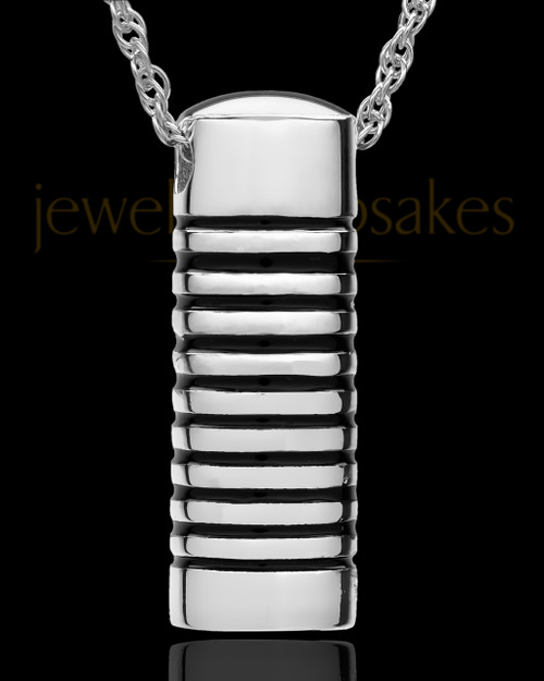 Cremation Urn Pendant Sterling Silver Grooved Cylinder Keepsake