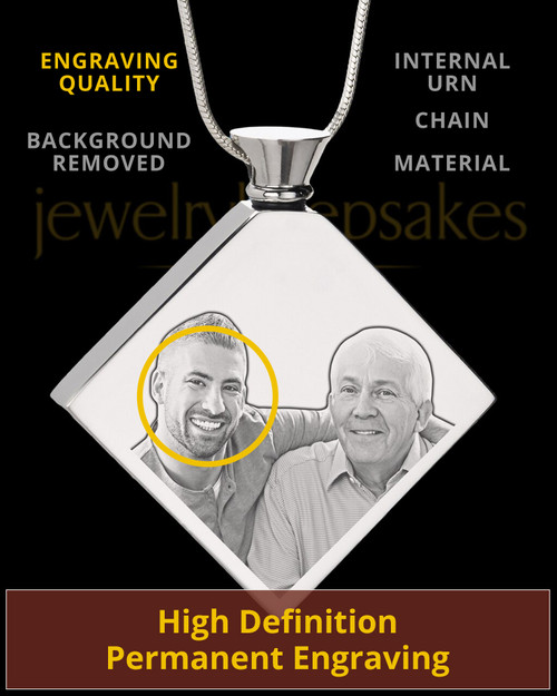 Photo Engraved Diamond Cremation Pendant In Stainless Steel