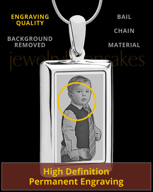 Silver Framed Rectangle Photo Engraved Pendant