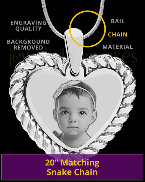 Silver Framed Heart Photo Engraved Pendant